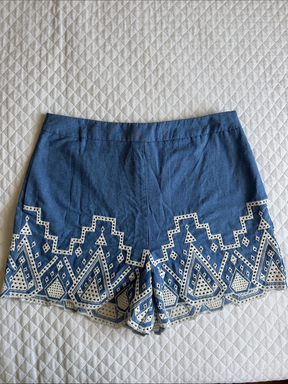 Blue Rain Blue High-Waist Embroidered Scalloped Shorts